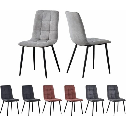 Set of 2 Faux Matte Suede Leather Dining Chairs home & restaurants Henri light grey