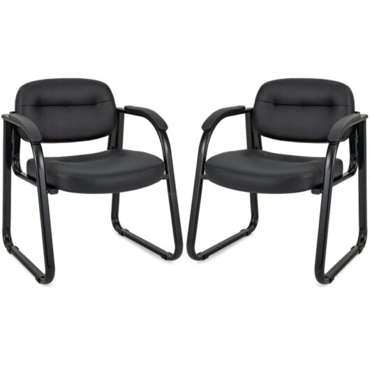 Set of 2 Meeting Office Chairs Leather Reception Chairs Guest Chairs Home - Costway