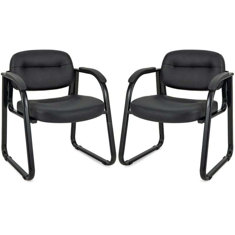Set of 2 Meeting Office Chairs Leather Reception Chairs Guest Chairs Home - Costway