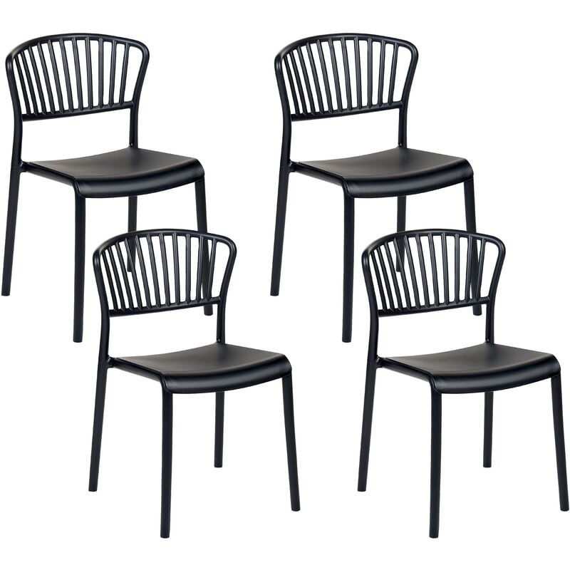 Set of 4 Plastic Dining Chairs Indoor Outdoor Stacking Side Chairs Black Gela