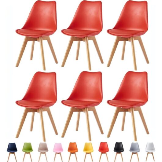 Set of 6 Dining Chairs Designer Side Chairs Wooden Home Office Commercial eva red