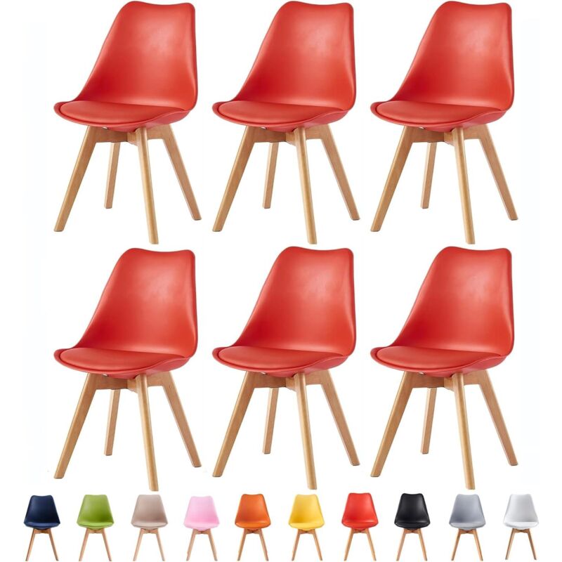 Set of 6 Dining Chairs Designer Side Chairs Wooden Home Office Commercial eva red
