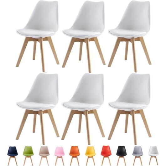 Set of 6 Dining Chairs Designer Side Chairs Wooden Home Office Commercial eva white