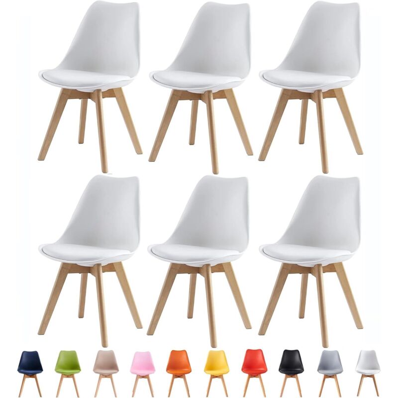 Set of 6 Dining Chairs Designer Side Chairs Wooden Home Office Commercial eva white