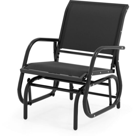 Swing Glider Chair Outdoor Rocking Chair w/ Study Metal Frame-Black - Costway