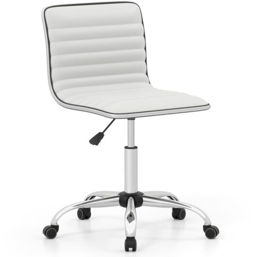 Task Chair Adjustable Office Chair w/Swivel Seat & Wheels-White - Costway