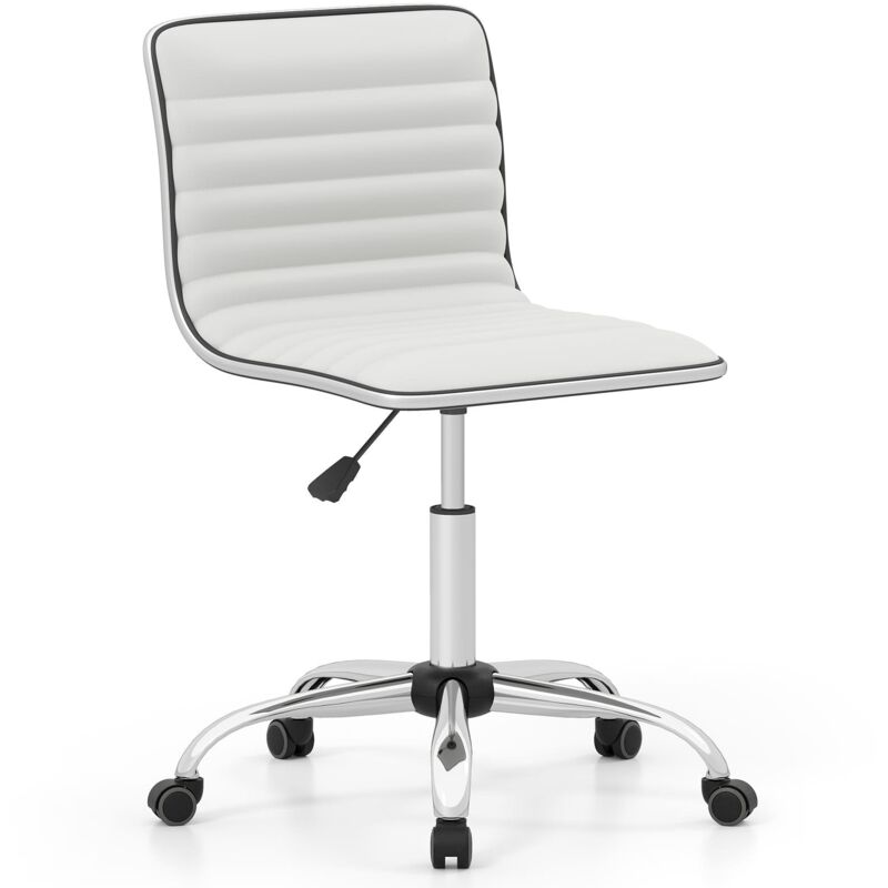 Task Chair Adjustable Office Chair w/Swivel Seat & Wheels-White - Costway