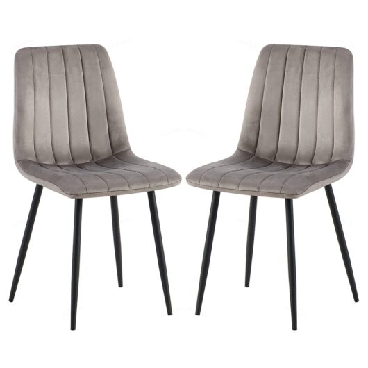Theodore Grey Velvet Dining Chairs With Black Legs In Pair