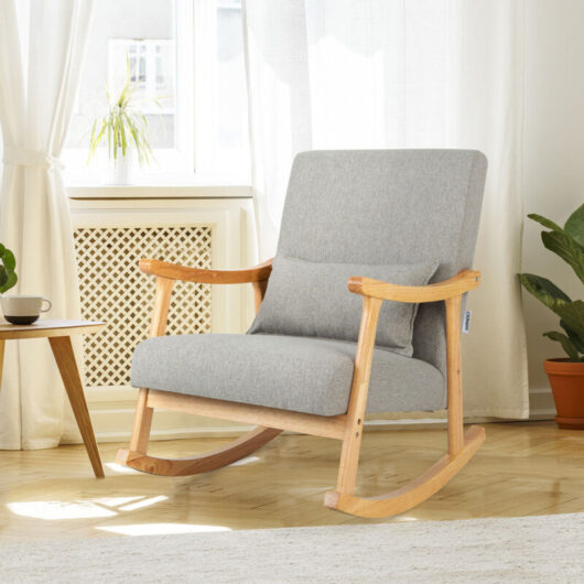 Upholstered Rocking Chair Bedroom Modern Wooden Single Accent Rocker - Costway