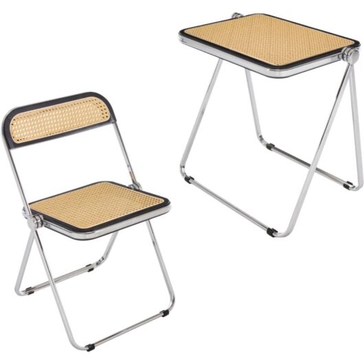 Wahson Office Chairs - Folding Dining Table and Chair Set in Rattan Dining Room Furniture with Metal Frame for Kitchen Rastaurant, Beige, Wahson
