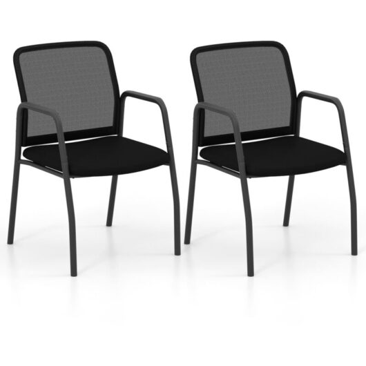 Waiting Room Chair Set of 2 Office Guest Chairs w/Mesh Backrest - Costway