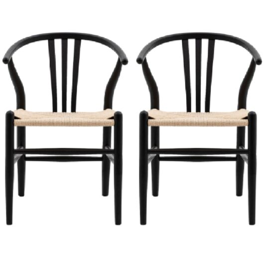 Whiten Black Wooden Dining Chairs In Pair