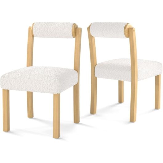 Wooden Dining Chair Set of 2 Faux Sherpa Upholstered Chairs-White - Costway