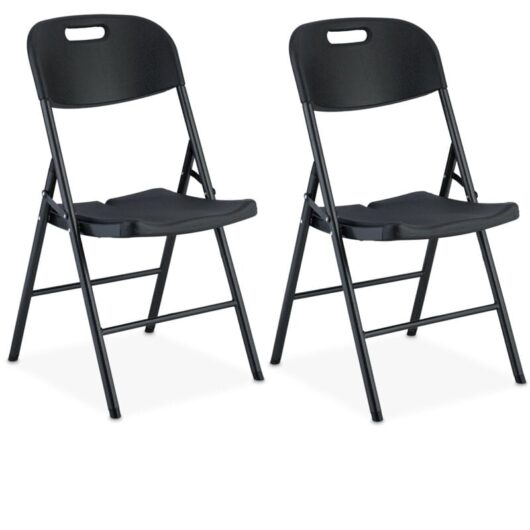 2x Folding Chair, Garden Stools for Terrace & Balcony, Outdoors, Up to 150 kg, Weatherproof, Foldable, Black - Relaxdays