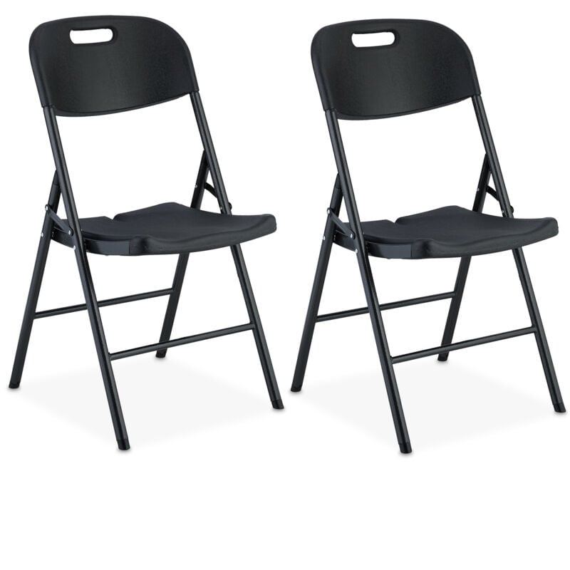 2x Folding Chair, Garden Stools for Terrace & Balcony, Outdoors, Up to 150 kg, Weatherproof, Foldable, Black - Relaxdays