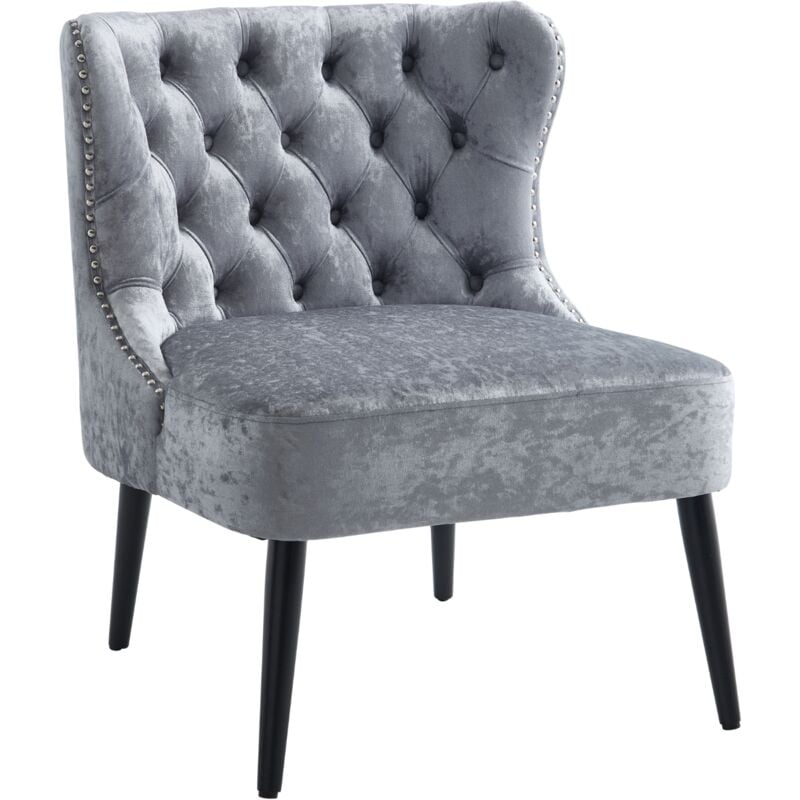 Accent Chair in Velvet Upholstered Vintage Occasional Leisure Chair with Comfortable Backrest for Bedroom Living Room, Gray, Chairus