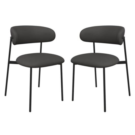 Amarillo Dark Grey Faux Leather Dining Chairs In Pair