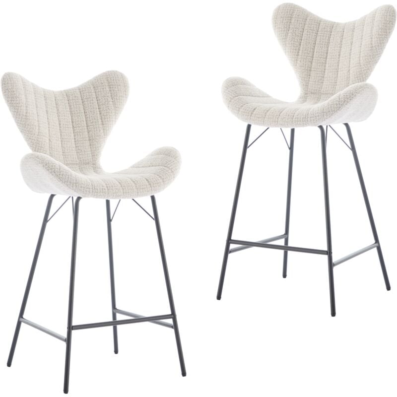 Bar Stools 2Pcs in Chenille Fabric Modern Counter Chairs with Stylish Designed Backrest for Home Bar Restaurant, White, Wahson