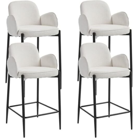 Bar Stools 4Pcs in Chenille Fabric Modern Counter Chairs with Footrest for Home Bar Pub Restaurant, White, Wahson