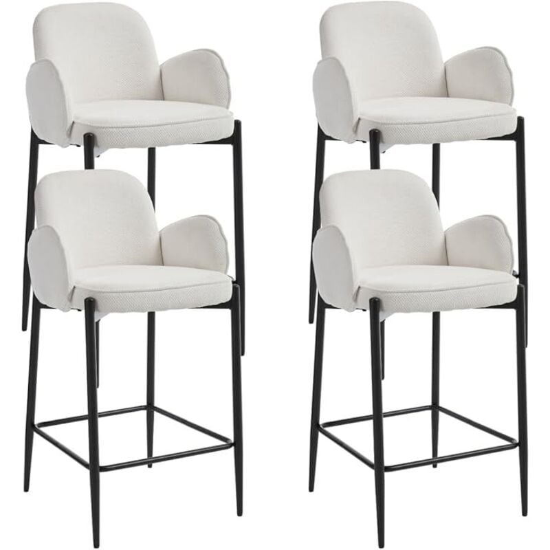 Bar Stools 4Pcs in Chenille Fabric Modern Counter Chairs with Footrest for Home Bar Pub Restaurant, White, Wahson