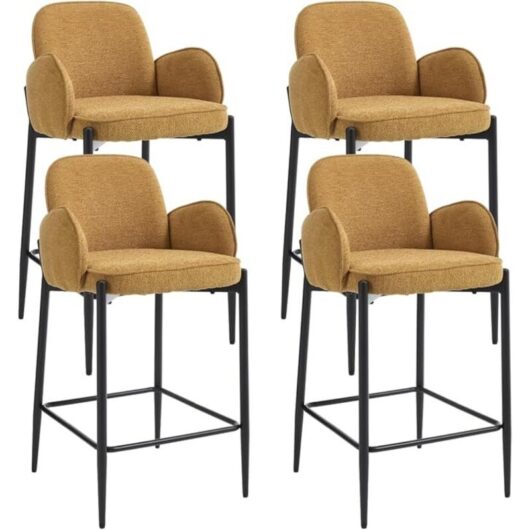 Bar Stools 4Pcs in Chenille Fabric Modern Counter Chairs with Footrest for Home Bar Pub Restaurant, Yellow, Wahson