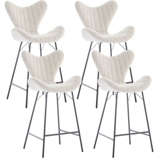 Bar Stools 4Pcs in Chenille Fabric Modern Counter Chairs with Stylish Designed Backrest for Home Bar Restaurant, White, Wahson