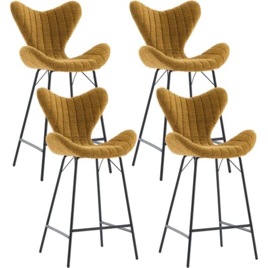 Bar Stools 4Pcs in Chenille Fabric Modern Counter Chairs with Stylish Designed Backrest for Home Bar Restaurant, Yellow, Wahson