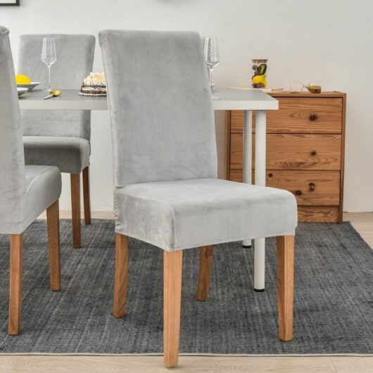 Bares - Velvet Chair Cover, Stretch Spandex with Elastic Band, Large Velvet Lady Dining Chair for Restaurant Hotel Party Banquet (Light Grey,4 Pack)
