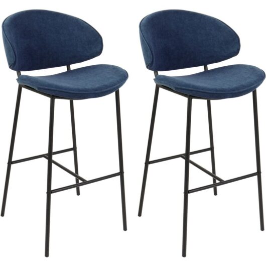 Beliani - Set of 2 Modern Dining Bar Chairs Fabric Upholstered Seat Armless Curved Back Black Legs Navy Blue Kiana