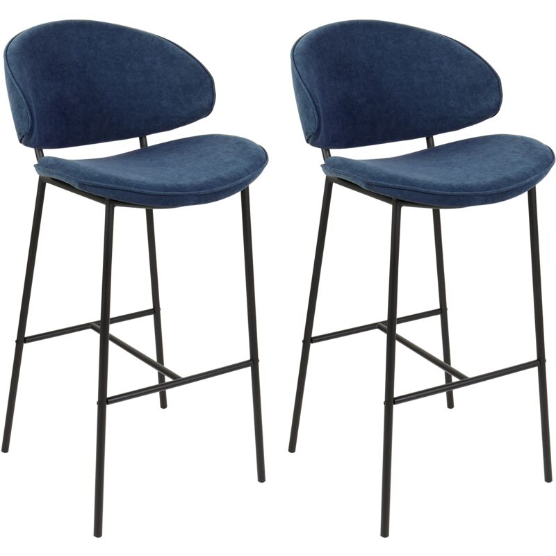 Beliani - Set of 2 Modern Dining Bar Chairs Fabric Upholstered Seat Armless Curved Back Black Legs Navy Blue Kiana