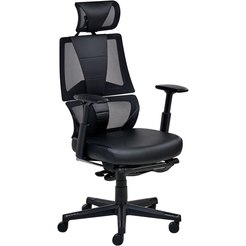 Beliani - Traditional Modern Office Chair Faux Leather Swivel Adjustable with Armrests Black Creator