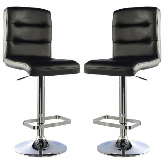 Billings Black PU Leather Bar Chairs In Pair