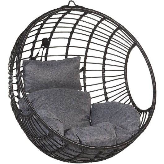 Boho Black Rattan Hanging Chair without Stand Indoor-Outdoor Wicker Round Aspio
