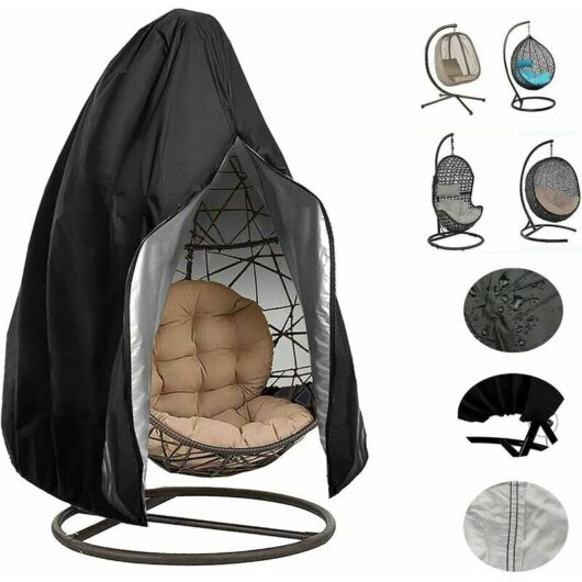 Chair Cover, Patio Hanging Egg Chair Cover Waterproof Anti-dust Cover, 115190cm(Black)