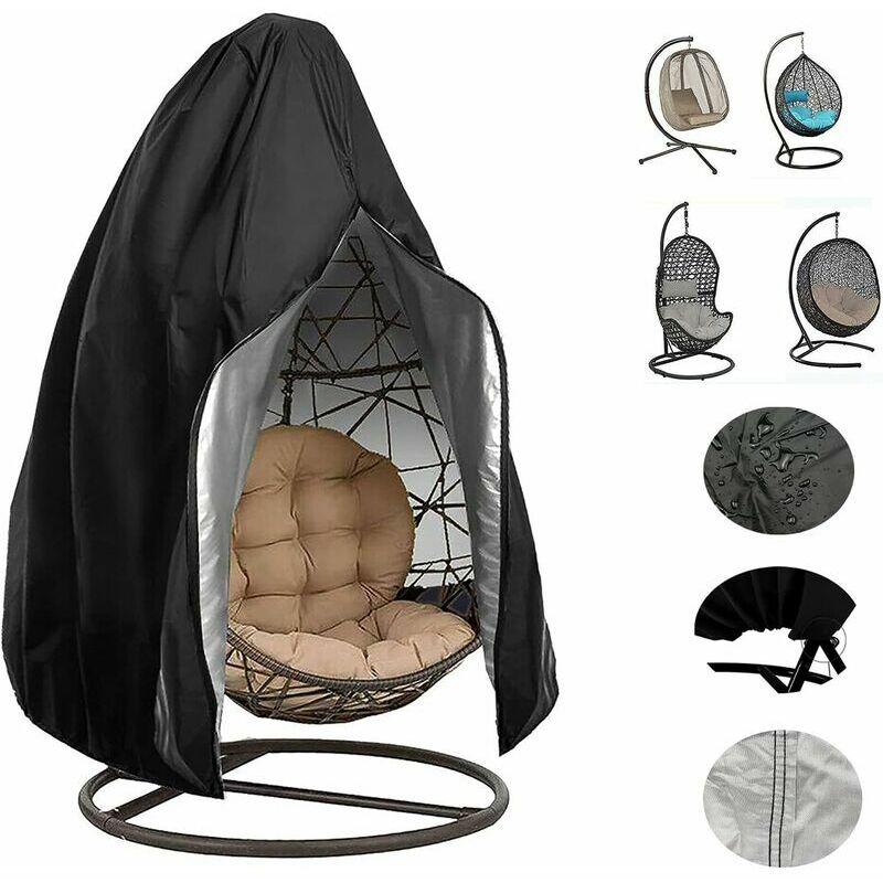 Chair Cover, Patio Hanging Egg Chair Cover Waterproof Anti-dust Cover, 115190cm(Black)