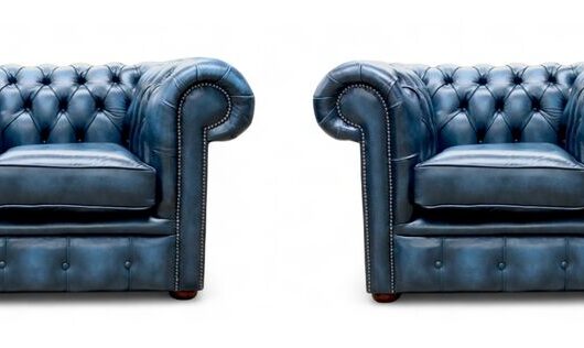 Chesterfield 2 x Club Chairs Leather Sofa Suite Offer Antique Blue