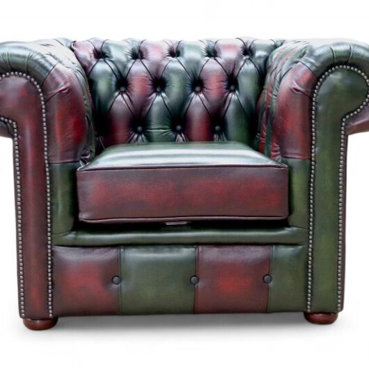 Chesterfield Leather Patchwork Club Chair Antique Leather Antique Green / Oxblood