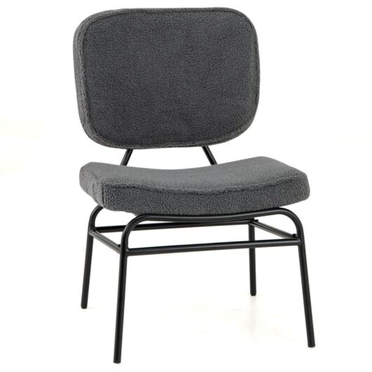 Costway - Upholstered Accent Chair Sherpa Reading Chair w/Sponge-Grey