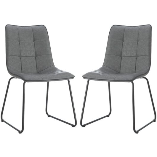 Cumming Grey PU Leather Dining Chairs With Black Legs In Pair