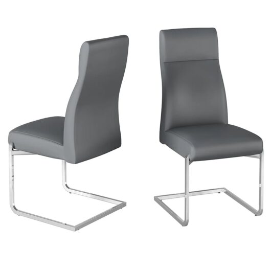 Dania Grey Faux Leather Dining Chairs With Chrome Legs In Pair