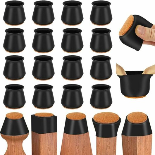 Dewdat - 35-40mm Silicone Felt Floor Protectors, 24 Rubber Chair Leg Caps, Elastic Table and Chair Leg Protector Black, Furniture Leg Covers, Felt