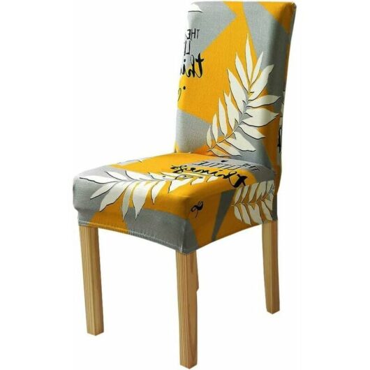 Dewdat - Dining Chair Slipcovers Gray Yellow Leaf Dining Chair Slipcovers Set of 6 Spandex Stretch Soft Removable Washable