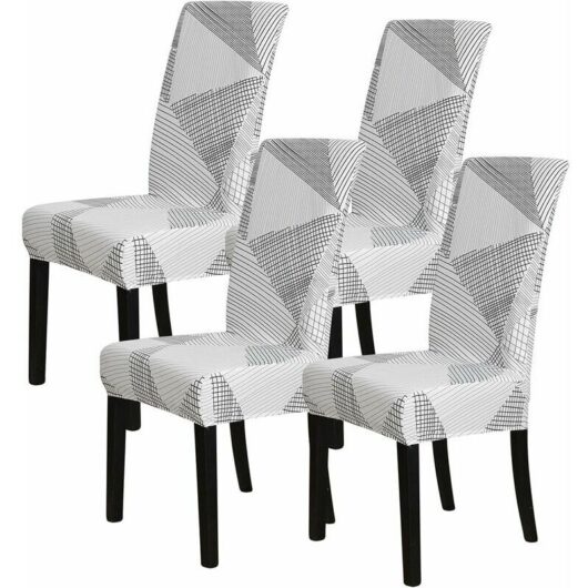 Dewdat - Set of 4 Patterned Stretch Dining Chair Covers, Washable and Removable Printed Stretch Dining Chair Covers for Kitchen, Hotel, Restaurant,