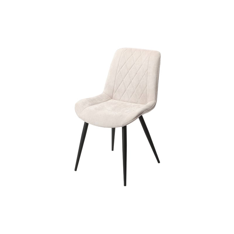 Diamond Stitch Fabric Dining Chair with Tapered Legs (Set of 2) - Metal - L54 x W54 x H85.5 cm - Natural/Black - Flat Packed