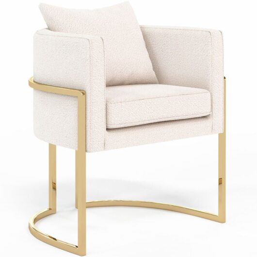 Dining Chair - With armrests - Upholstered in Bouclé Fabric - Giorgia White