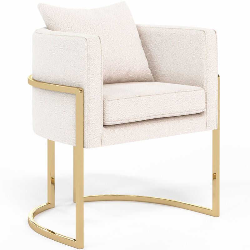 Dining Chair - With armrests - Upholstered in Bouclé Fabric - Giorgia White