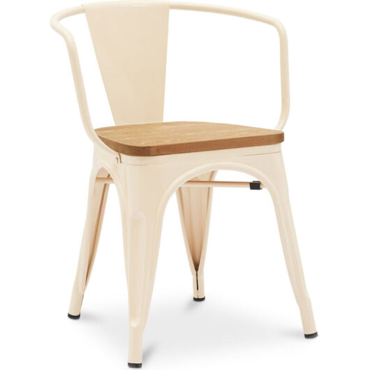 Dining Chair with Armrests - Industrial Design - Wood and Steel - New Edition - Stylix Cream
