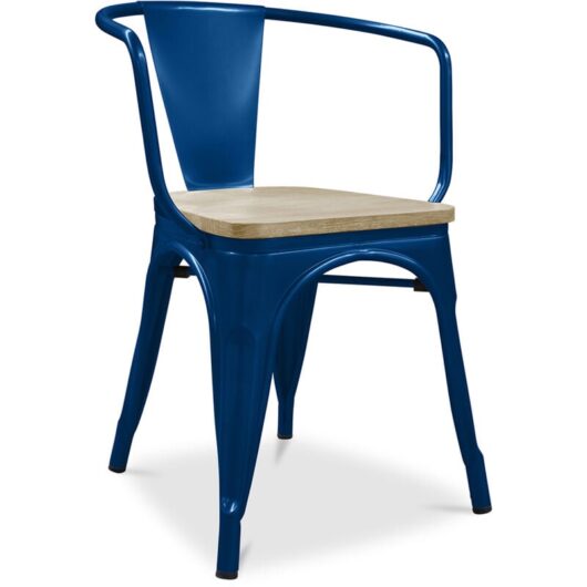 Dining Chair with Armrests - Industrial Design - Wood and Steel - New Edition - Stylix Dark blue