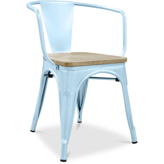 Dining Chair with Armrests - Industrial Design - Wood and Steel - New Edition - Stylix Light blue