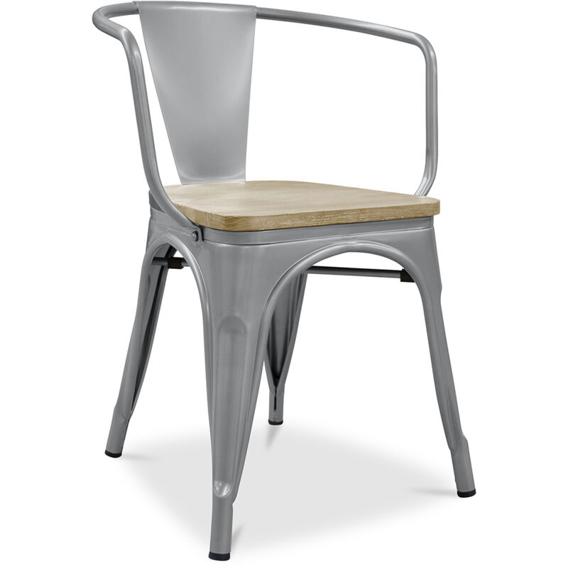 Dining Chair with Armrests - Industrial Design - Wood and Steel - New Edition - Stylix Light grey